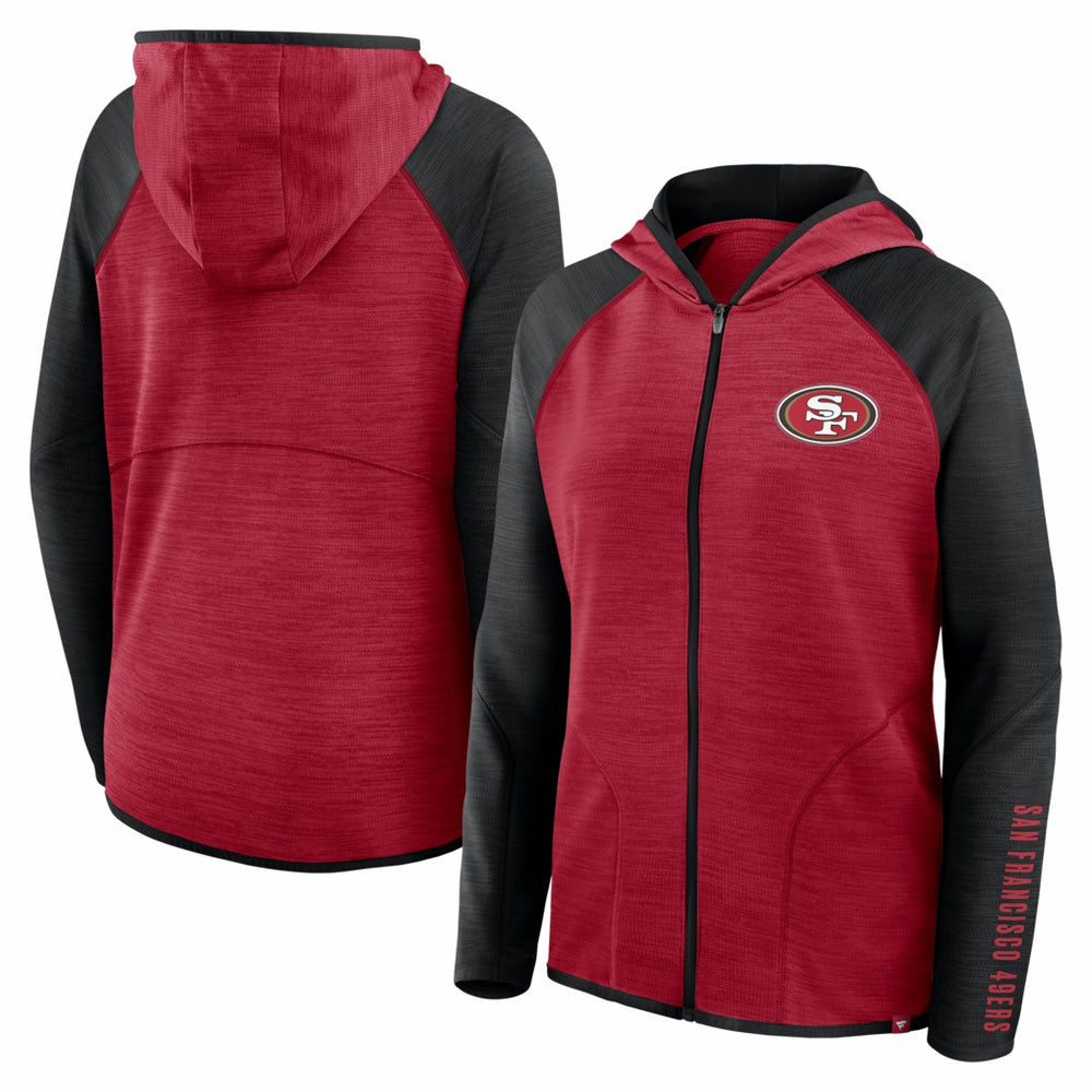 San Francisco 49ers Women's Redzone End Around Pass Raglan Full-Zip Hoodie - Scarlet/Black - Fanatics