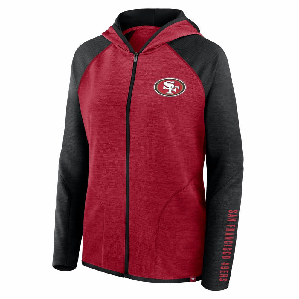 San Francisco 49ers Women's Redzone End Around Pass Raglan Full-Zip Hoodie - Scarlet/Black - Fanatics
