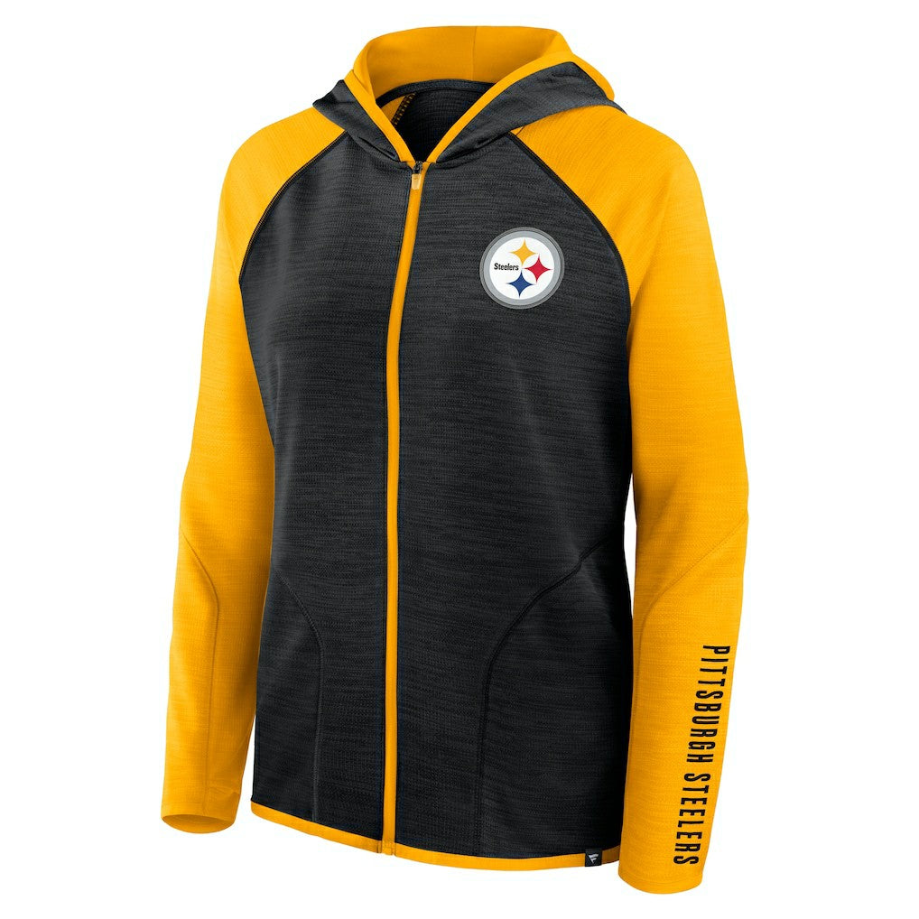 Pittsburgh Steelers Women's Redzone End Around Pass Raglan Full-Zip Hoodie - Black/Gold - Fanatics
