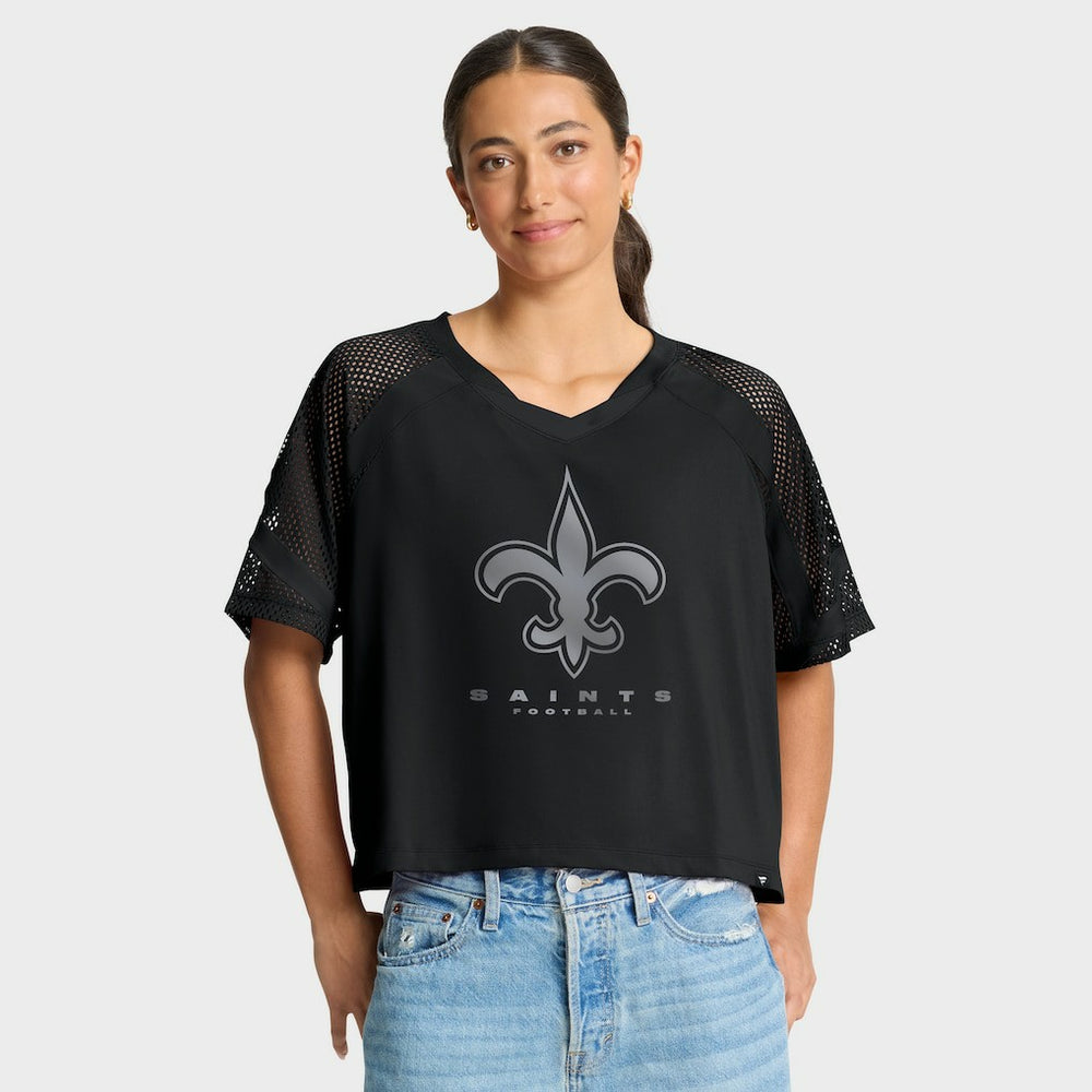 New Orleans Saints Women's Oversized Raglan V-Neck Blackout Fashion Jersey - Fanatics