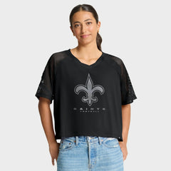 New Orleans Saints Women's Oversized Raglan V-Neck Blackout Fashion Jersey - Fanatics