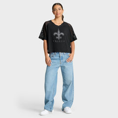 New Orleans Saints Women's Oversized Raglan V-Neck Blackout Fashion Jersey - Fanatics