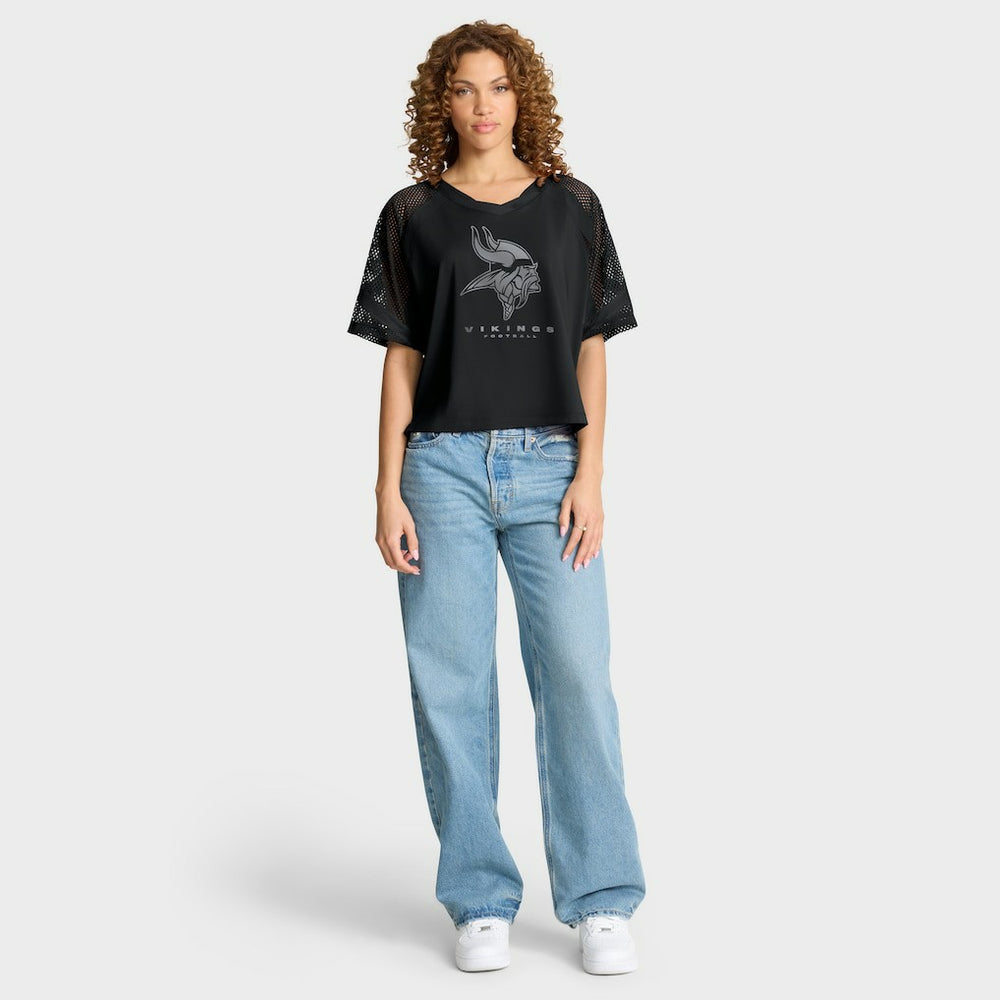 Minnesota Vikings Women's Oversized Raglan V-Neck Blackout Fashion Jersey - Fanatics