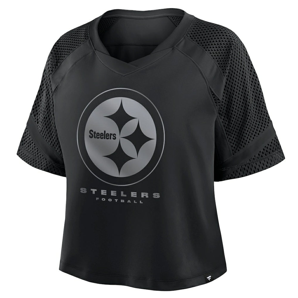 Pittsburgh Steelers Women's Oversized Raglan V-Neck Blackout Fashion Jersey - Fanatics