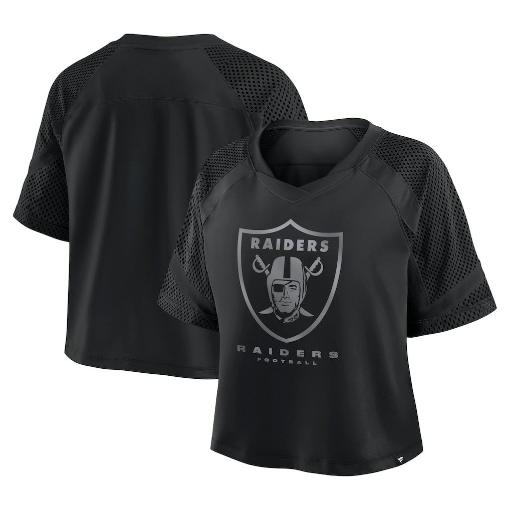 Las Vegas Raiders Women's Oversized Raglan V-Neck Blackout Fashion Jersey - Fanatics