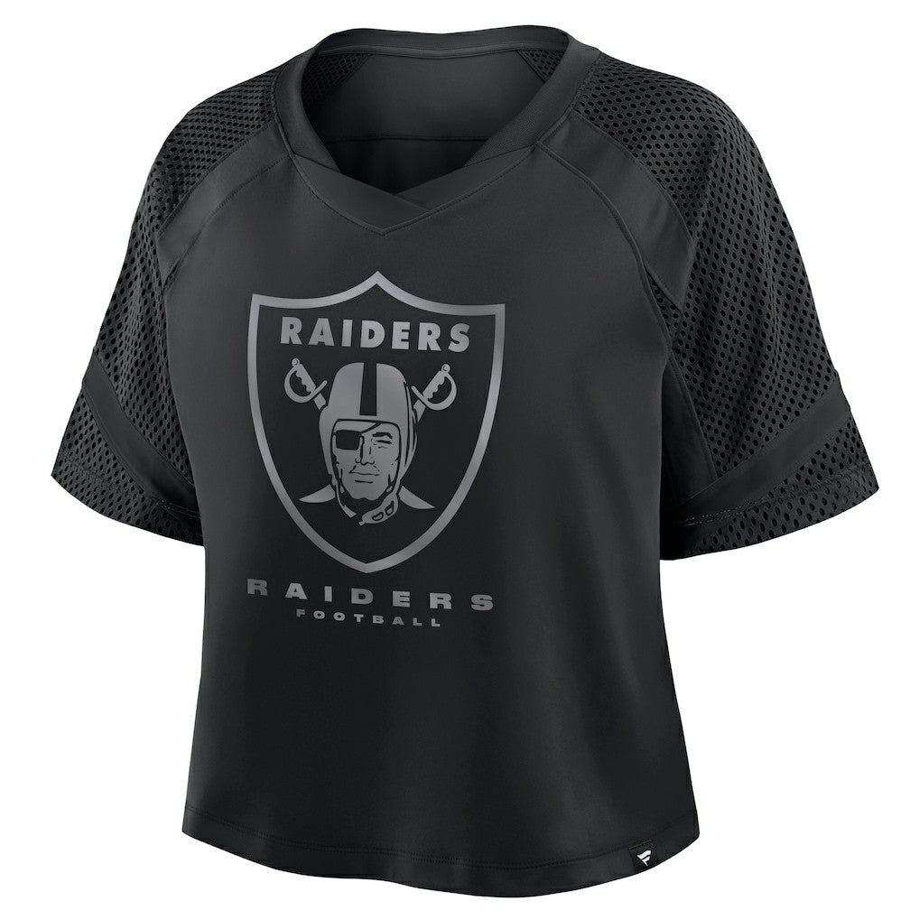 Las Vegas Raiders Women's Oversized Raglan V-Neck Blackout Fashion Jersey - Fanatics