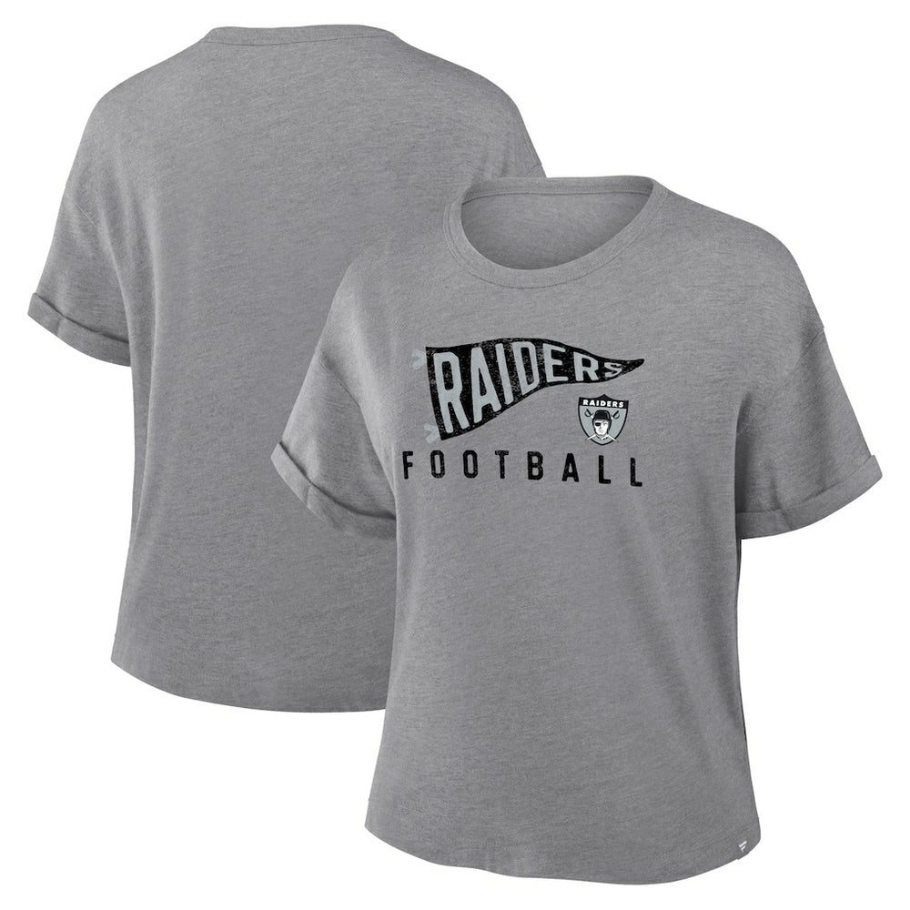 Las Vegas Raiders Women's Pennant Wave Tribute Tri-Blend Boxy T-Shirt - Heather Gray - Fanatics