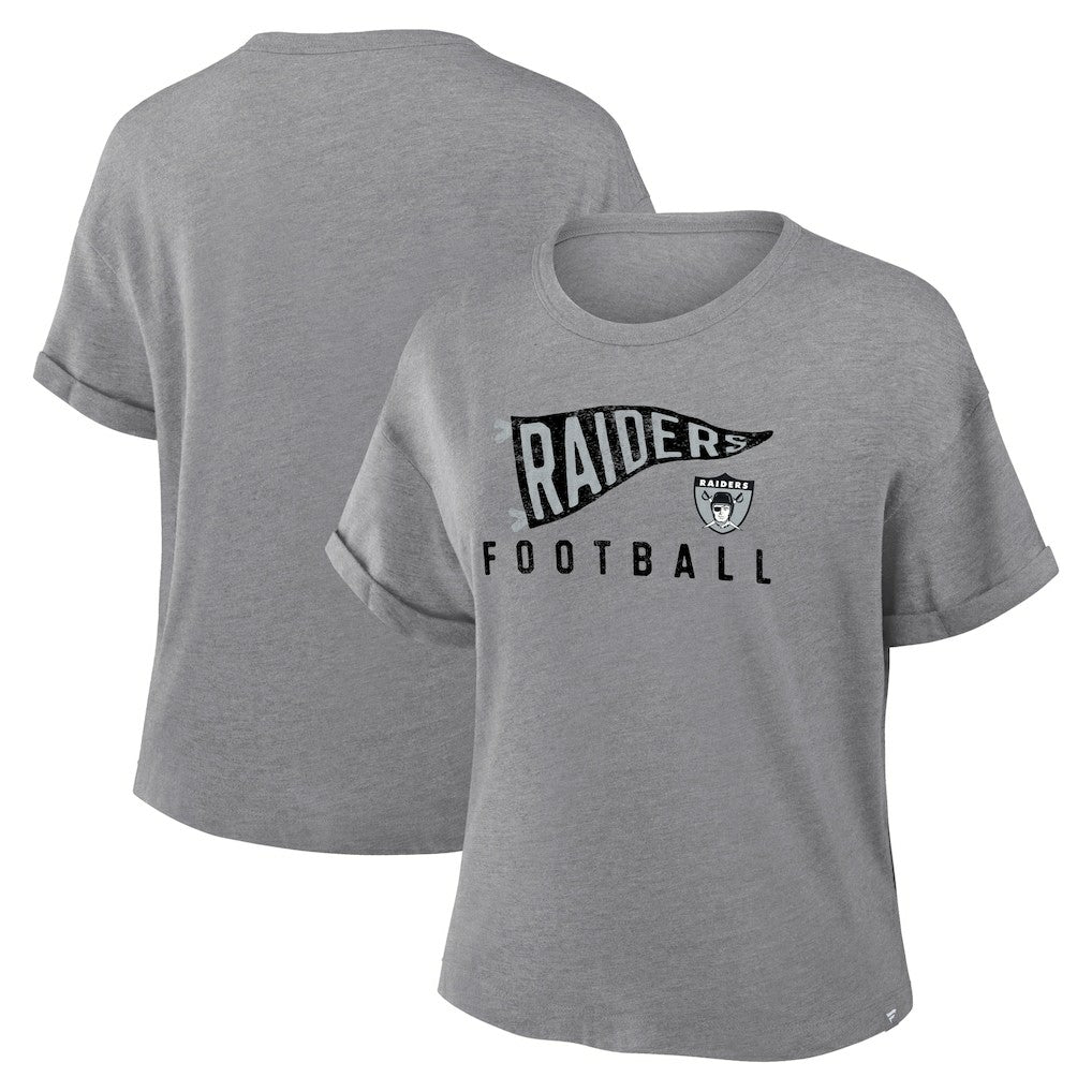 Las Vegas Raiders Women's Pennant Wave Tribute Tri-Blend Boxy T-Shirt - Heather Gray - Fanatics