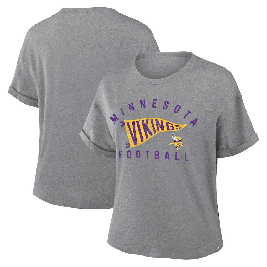 Minnesota Vikings Women's Pennant Wave Tribute Tri-Blend Boxy T-Shirt - Heather Gray - Fanatics