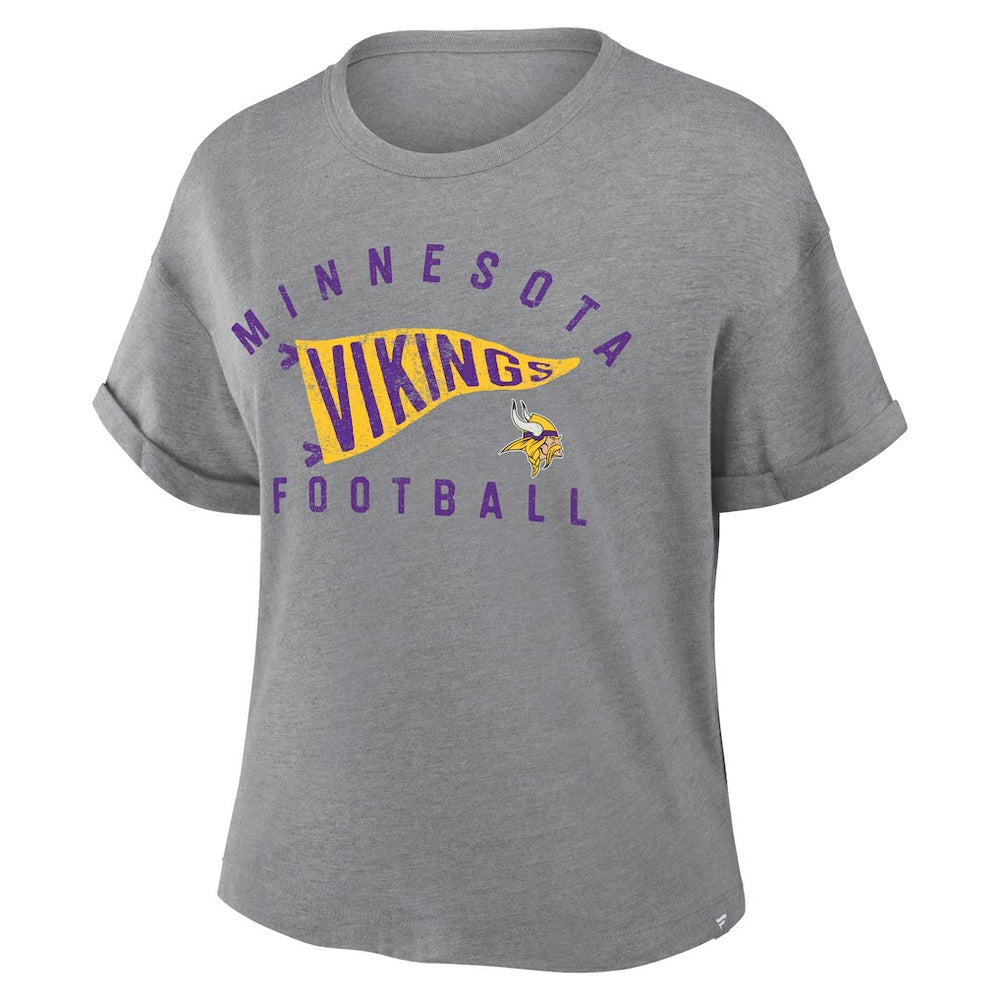 Minnesota Vikings Women's Pennant Wave Tribute Tri-Blend Boxy T-Shirt - Heather Gray - Fanatics