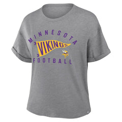 Minnesota Vikings Women's Pennant Wave Tribute Tri-Blend Boxy T-Shirt - Heather Gray - Fanatics