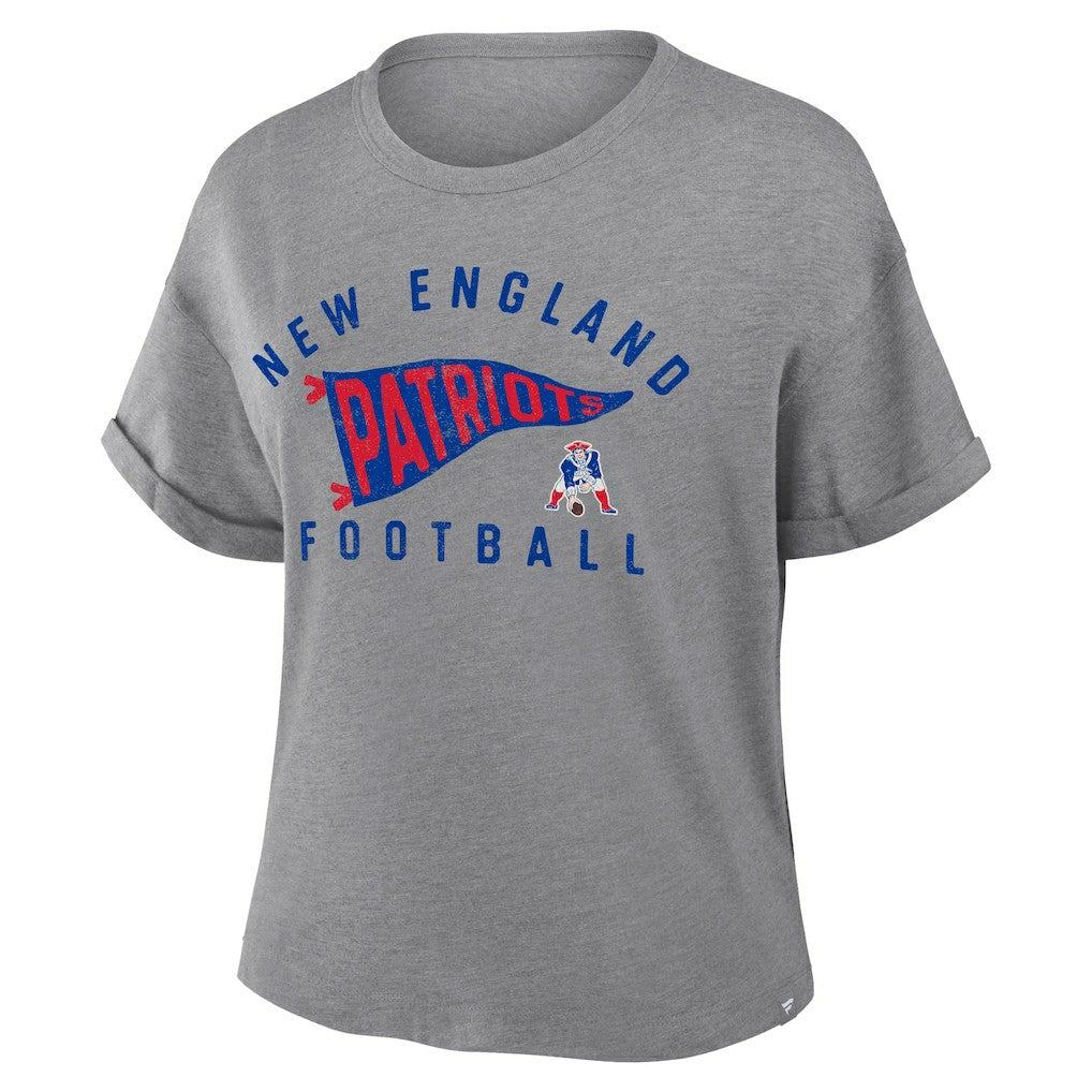 New England Patriots Women's Pennant Wave Tribute Tri-Blend Boxy T-Shirt - Heather Gray - Fanatics