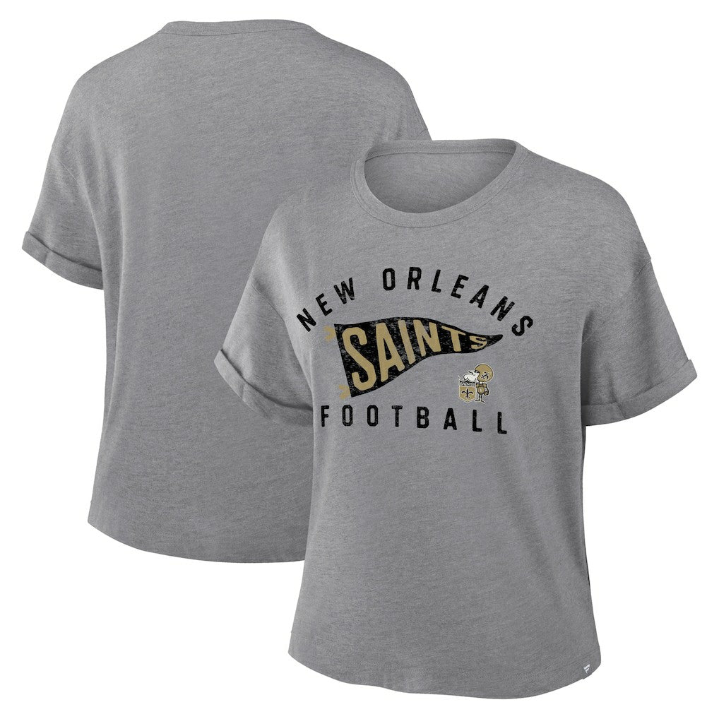 New Orleans Saints Women's Pennant Wave Tribute Tri-Blend Boxy T-Shirt - Heather Gray - Fanatics