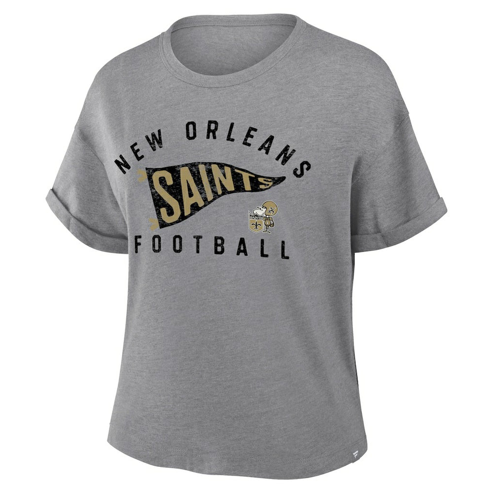 New Orleans Saints Women's Pennant Wave Tribute Tri-Blend Boxy T-Shirt - Heather Gray - Fanatics