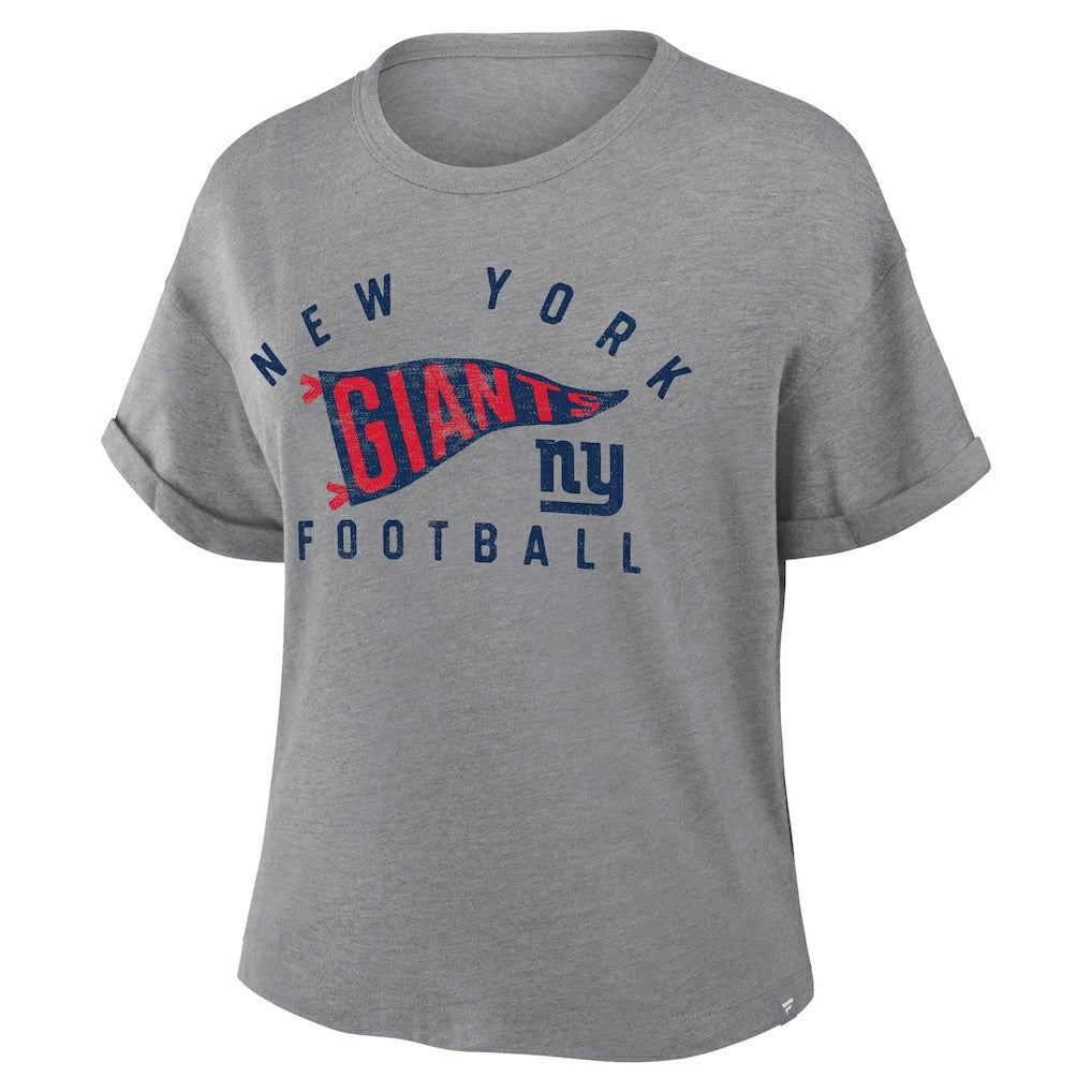 New York Giants Women's Pennant Wave Tribute Tri-Blend Boxy T-Shirt - Heather Gray - Fanatics
