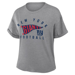 New York Giants Women's Pennant Wave Tribute Tri-Blend Boxy T-Shirt - Heather Gray - Fanatics