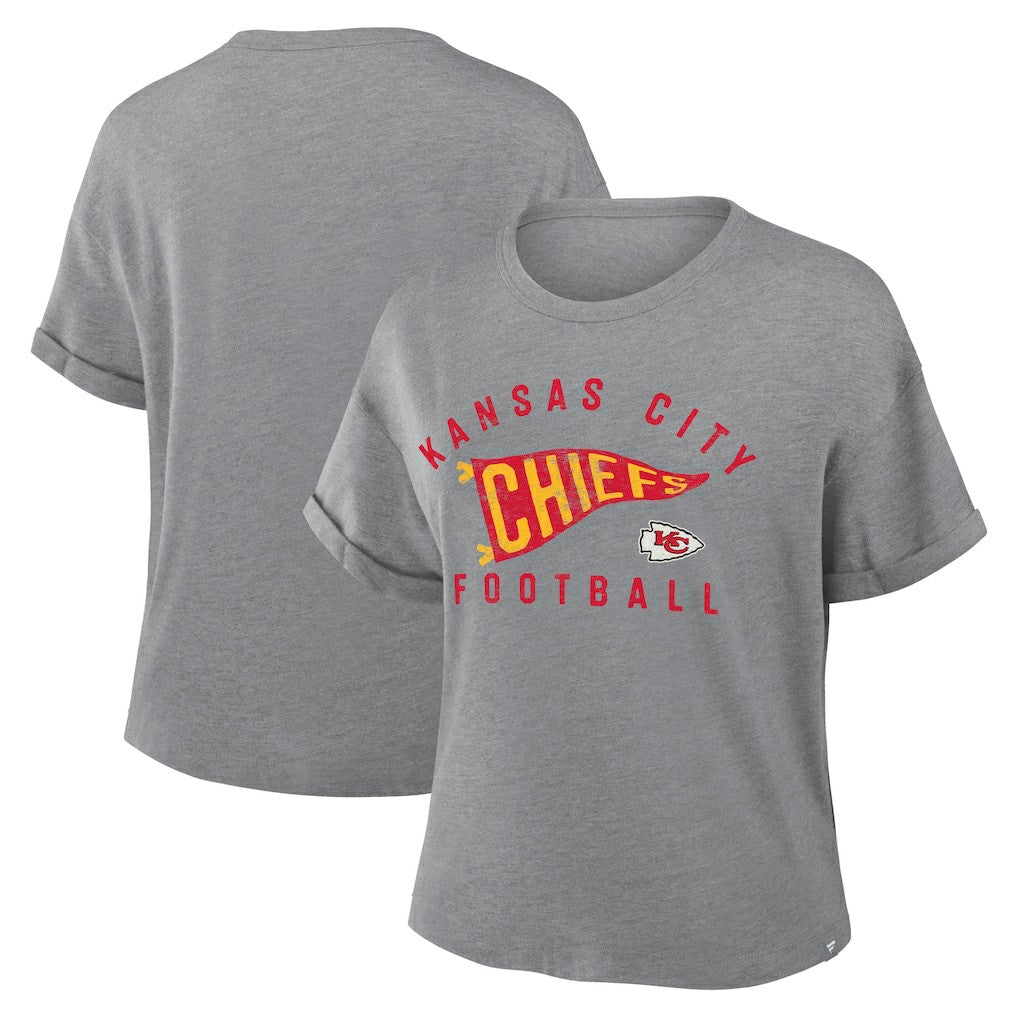 Kansas City Chiefs Women's Pennant Wave Tribute Tri-Blend Boxy T-Shirt - Heather Gray - Fanatics