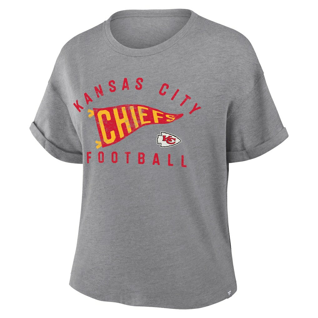 Kansas City Chiefs Women's Pennant Wave Tribute Tri-Blend Boxy T-Shirt - Heather Gray - Fanatics