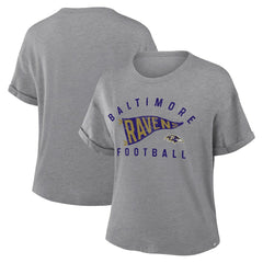 Baltimore Ravens Women's Pennant Wave Tribute Tri-Blend Boxy T-Shirt - Heather Gray - Fanatics
