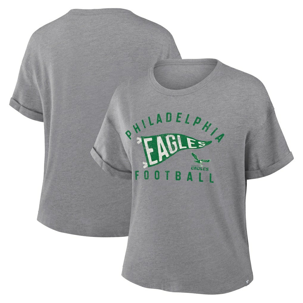Philadelphia Eagles Women's Pennant Wave Tribute Tri-Blend Boxy T-Shirt - Heather Gray - Fanatics