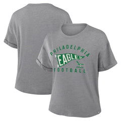 Philadelphia Eagles Women's Pennant Wave Tribute Tri-Blend Boxy T-Shirt - Heather Gray - Fanatics