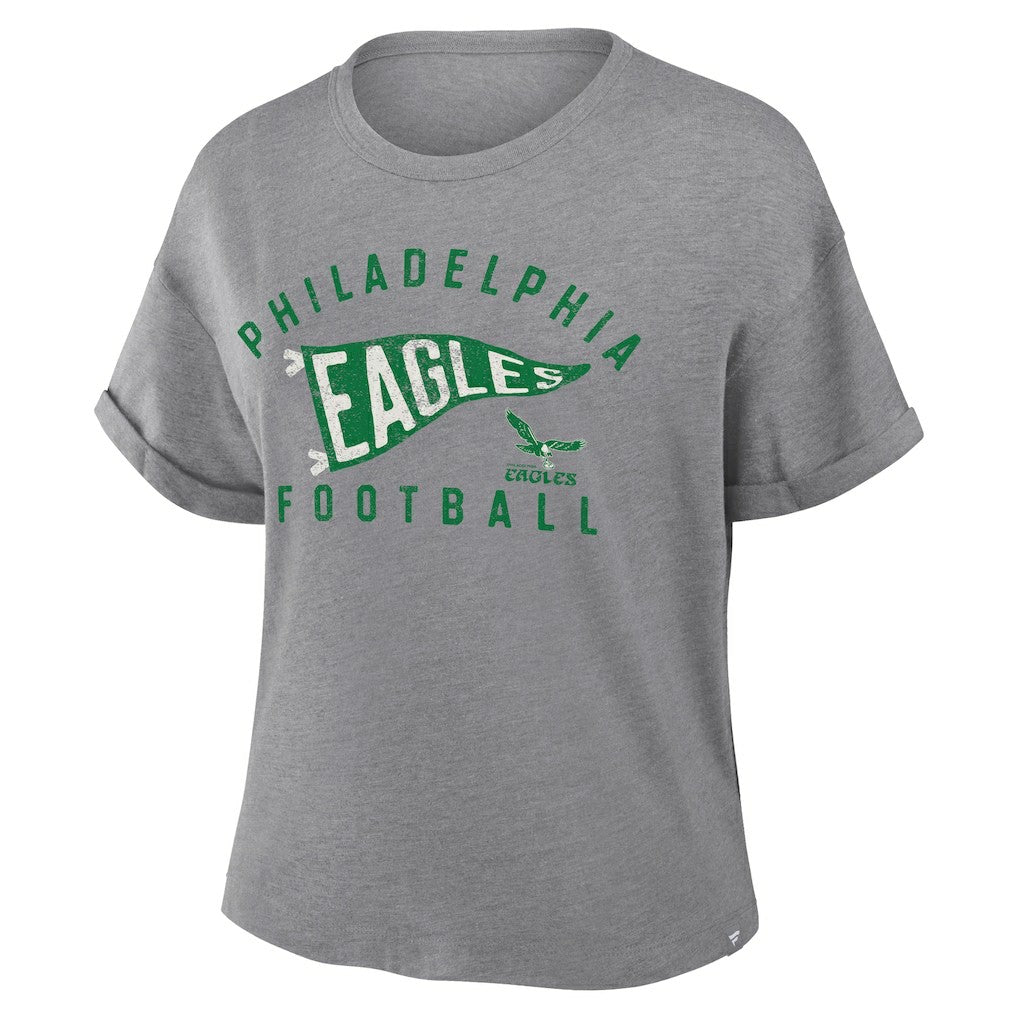Philadelphia Eagles Women's Pennant Wave Tribute Tri-Blend Boxy T-Shirt - Heather Gray - Fanatics