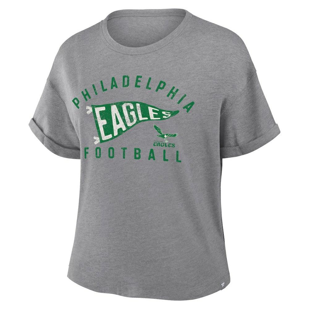 Philadelphia Eagles Women's Pennant Wave Tribute Tri-Blend Boxy T-Shirt - Heather Gray - Fanatics