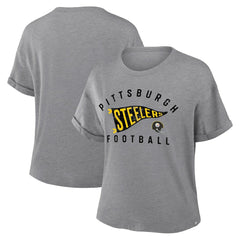 Pittsburgh Steelers Women's Pennant Wave Tribute Tri-Blend Boxy T-Shirt - Heather Gray - Fanatics