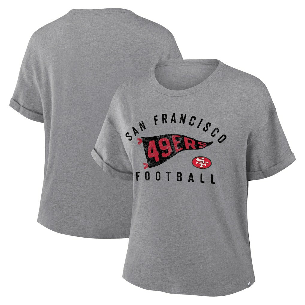 San Francisco 49ers Women's Pennant Wave Tribute Tri-Blend Boxy T-Shirt - Heather Gray - Fanatics