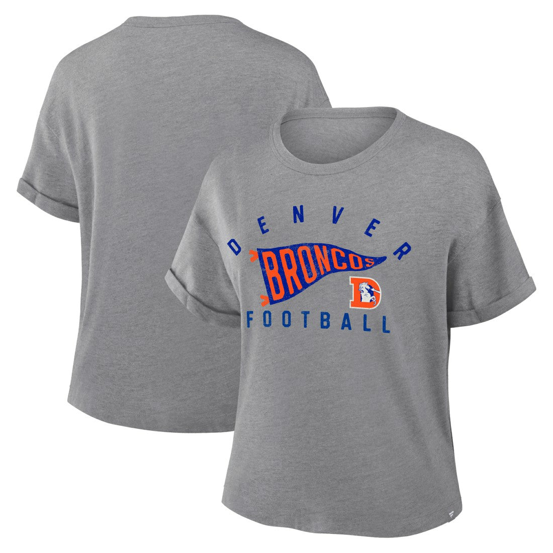 Denver Broncos Women's Pennant Wave Tribute Tri-Blend Boxy T-Shirt - Heather Gray - Fanatics