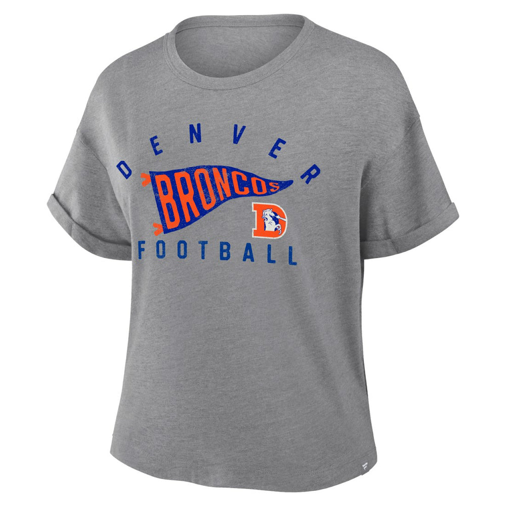 Denver Broncos Women's Pennant Wave Tribute Tri-Blend Boxy T-Shirt - Heather Gray - Fanatics