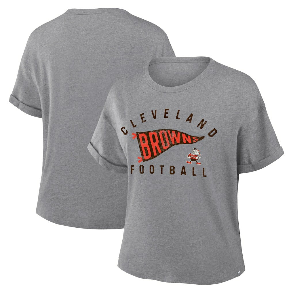 Cleveland Browns Women's Pennant Wave Tribute Tri-Blend Boxy T-Shirt - Heather Gray - Fanatics
