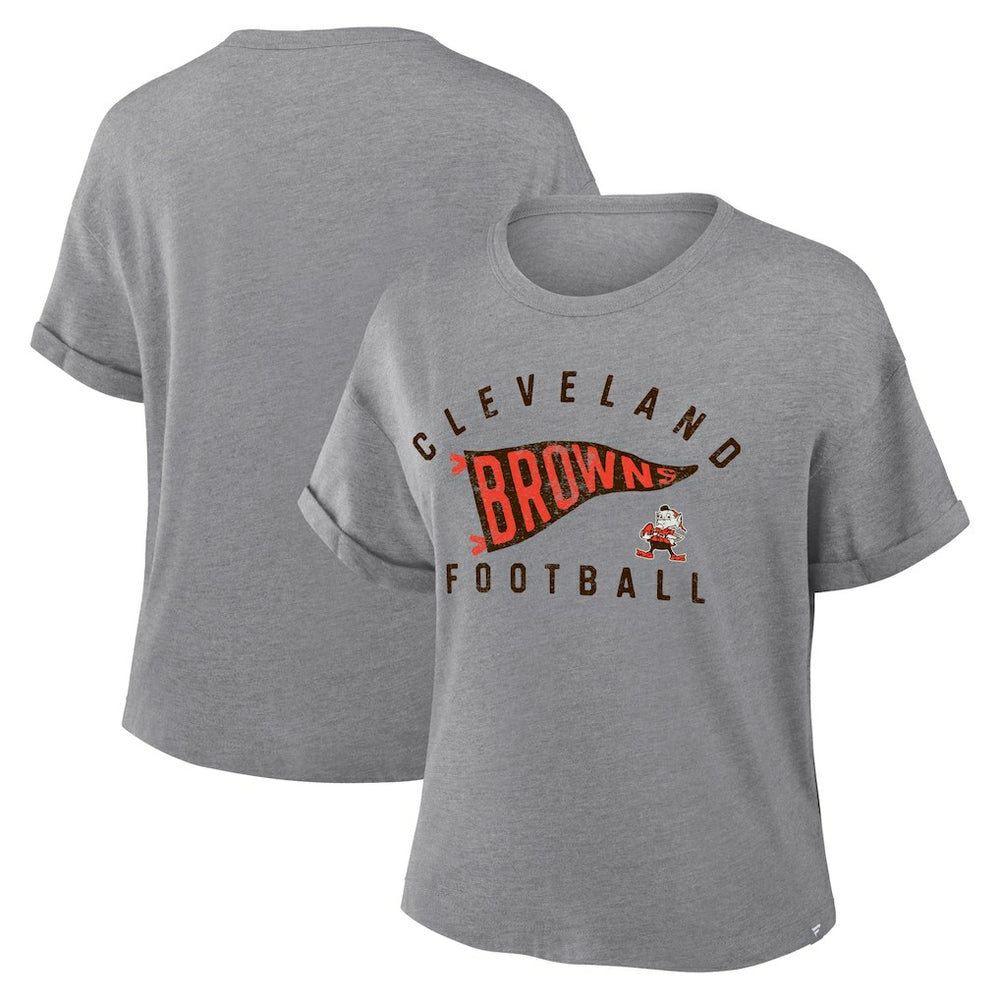 Cleveland Browns Women's Pennant Wave Tribute Tri-Blend Boxy T-Shirt - Heather Gray - Fanatics