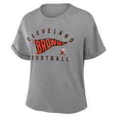 Cleveland Browns Women's Pennant Wave Tribute Tri-Blend Boxy T-Shirt - Heather Gray - Fanatics