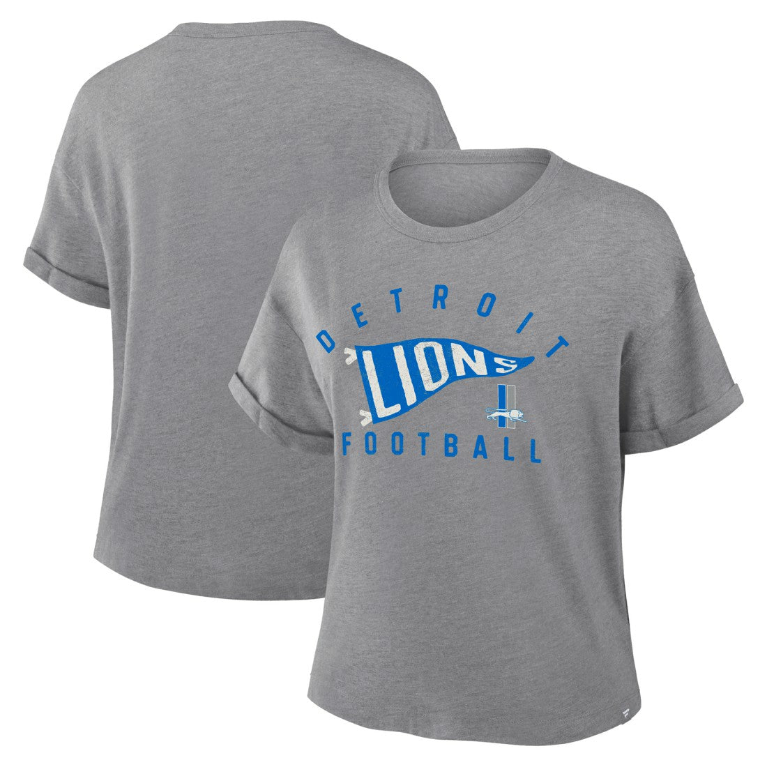 Detroit Lions Women's Pennant Wave Tribute Tri-Blend Boxy T-Shirt - Heather Gray - Fanatics