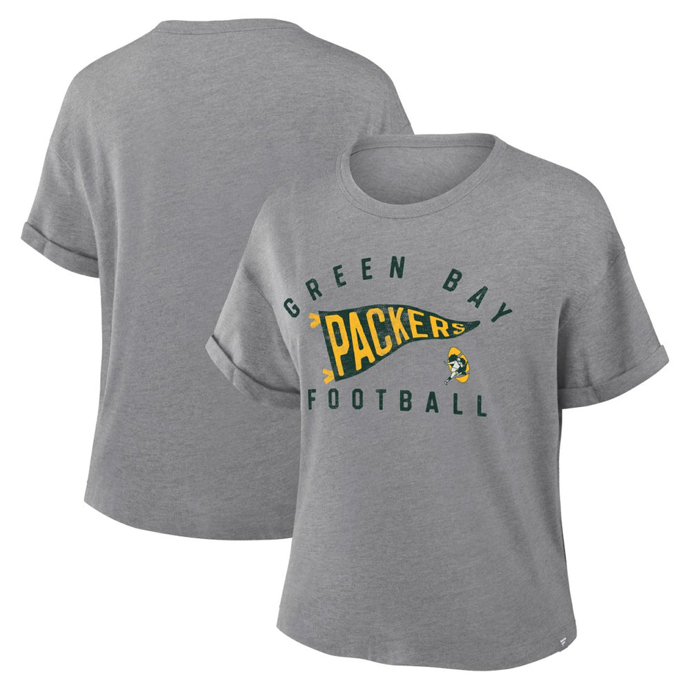 Green Bay Packers Women's Pennant Wave Tribute Tri-Blend Boxy T-Shirt - Heather Gray - Fanatics
