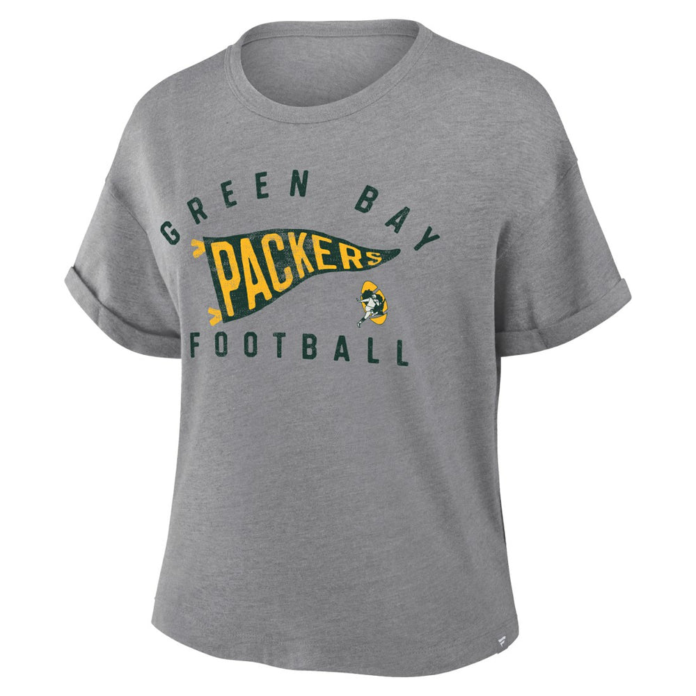 Green Bay Packers Women's Pennant Wave Tribute Tri-Blend Boxy T-Shirt - Heather Gray - Fanatics