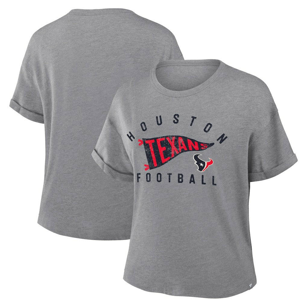 Houston Texans Women's Pennant Wave Tribute Tri-Blend Boxy T-Shirt - Heather Gray - Fanatics