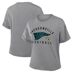 Jacksonville Jaguars Women's Pennant Wave Tribute Tri-Blend Boxy T-Shirt - Heather Gray - Fanatics