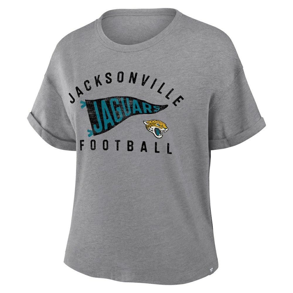 Jacksonville Jaguars Women's Pennant Wave Tribute Tri-Blend Boxy T-Shirt - Heather Gray - Fanatics