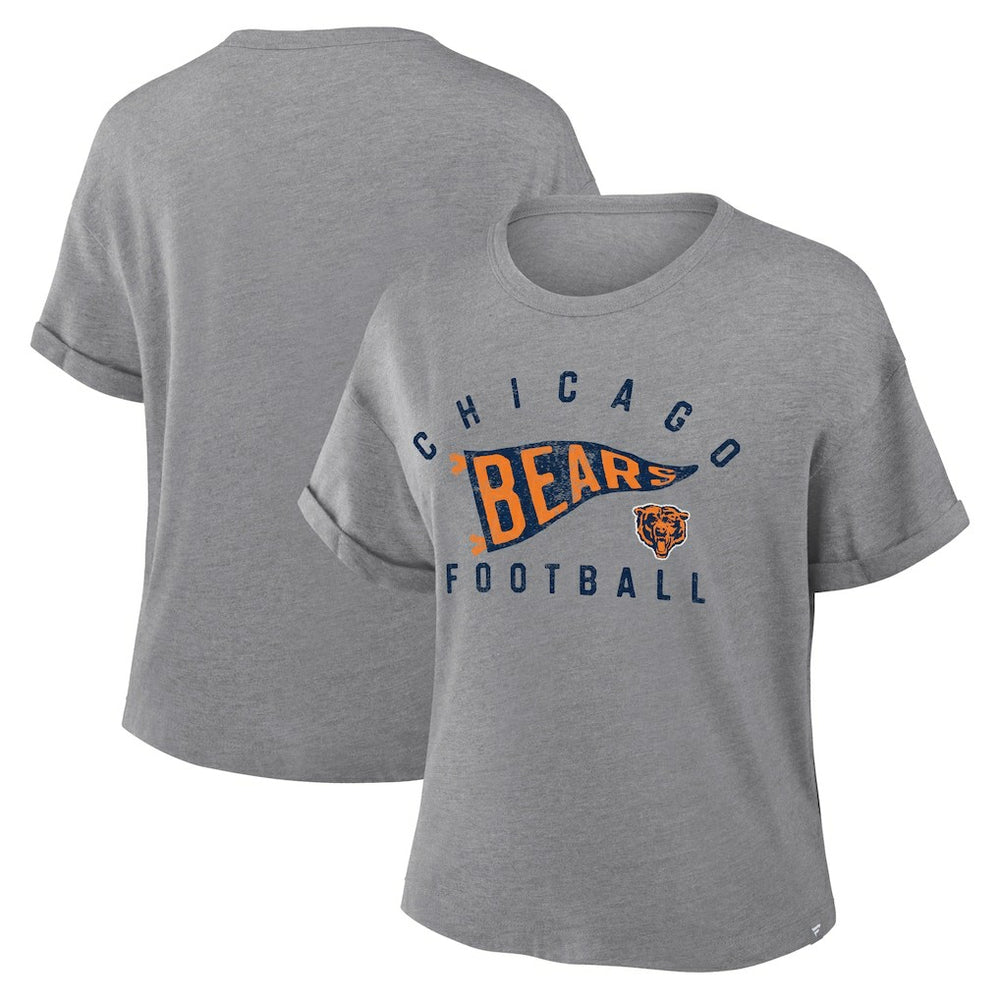 Chicago Bears Women's Pennant Wave Tribute Tri-Blend Boxy T-Shirt - Heather Gray - Fanatics