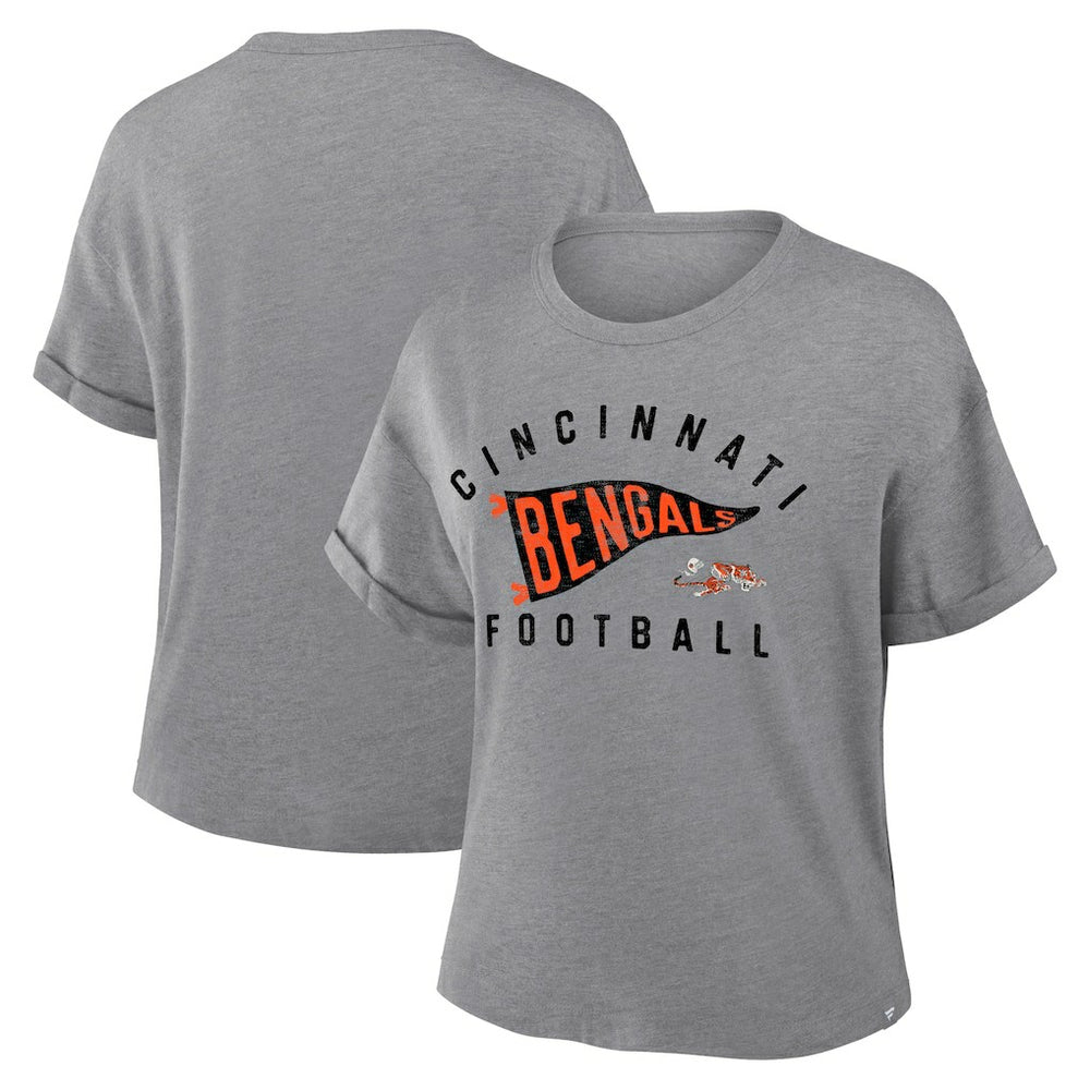 Cincinnati Bengals Women's Pennant Wave Tribute Tri-Blend Boxy T-Shirt - Heather Gray - Fanatics