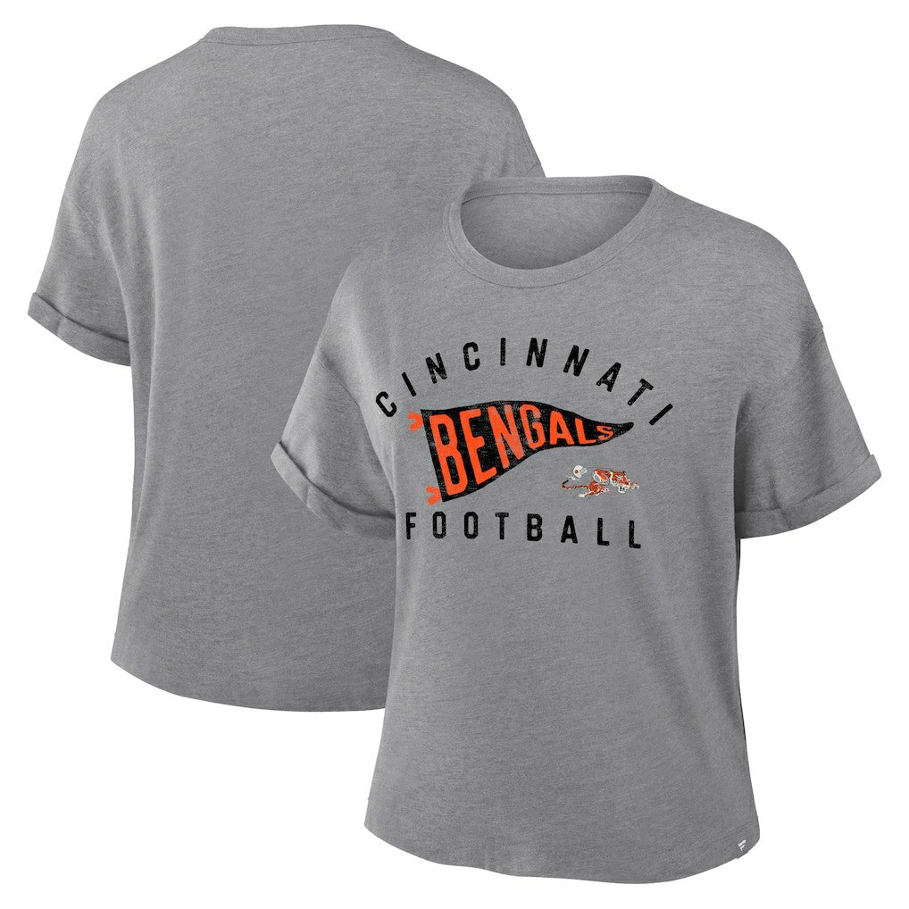 Cincinnati Bengals Women's Pennant Wave Tribute Tri-Blend Boxy T-Shirt - Heather Gray - Fanatics
