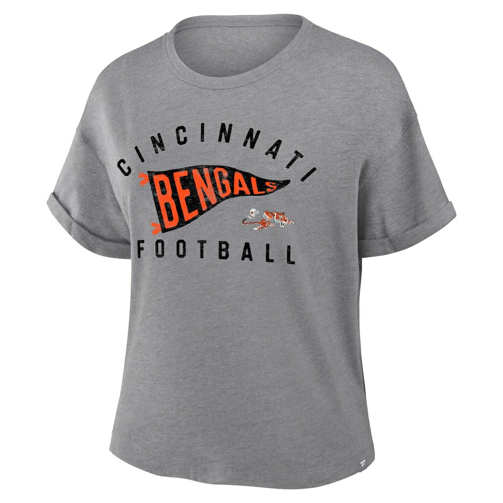 Cincinnati Bengals Women's Pennant Wave Tribute Tri-Blend Boxy T-Shirt - Heather Gray - Fanatics