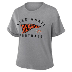 Cincinnati Bengals Women's Pennant Wave Tribute Tri-Blend Boxy T-Shirt - Heather Gray - Fanatics