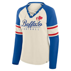 Buffalo Bills Women's Hometown Gridiron Hero Raglan Lace-Up V-Neck Long Sleeve T-Shirt - Cream/Royal - Fanatics