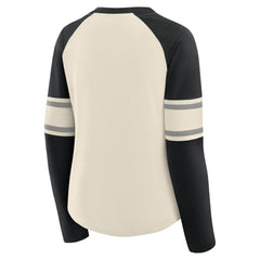 Las Vegas Raiders Women's Hometown Gridiron Hero Raglan Lace-Up V-Neck Long Sleeve T-Shirt - Cream/Black - Fanatics