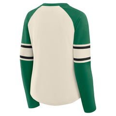 Philadelphia Eagles Women's Hometown Gridiron Hero Raglan Lace-Up V-Neck Long Sleeve T-Shirt - Cream/Kelly Green - Fanatics