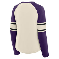 Baltimore Ravens Women's Hometown Gridiron Hero Raglan Lace-Up V-Neck Long Sleeve T-Shirt - Cream/Purple - Fanatics