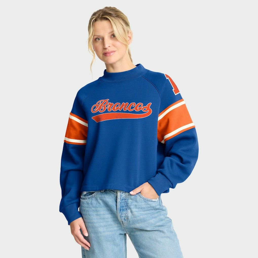 Denver Broncos Oversized Hometown Toss Sweep Mock Neck Pullover - Royal - Fanatics